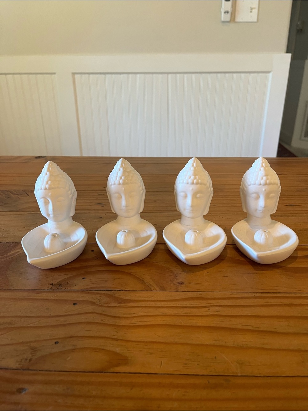 Set of 4 White Ceramic Buddha Tea Light Holders